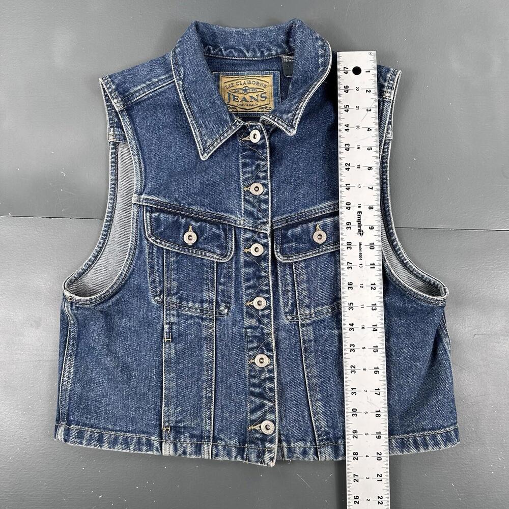 VTG Liz Claiborne Denim Vest Womens Medium Blue Moto Boho Y2K Biker Grunge - Picture 5 of 6